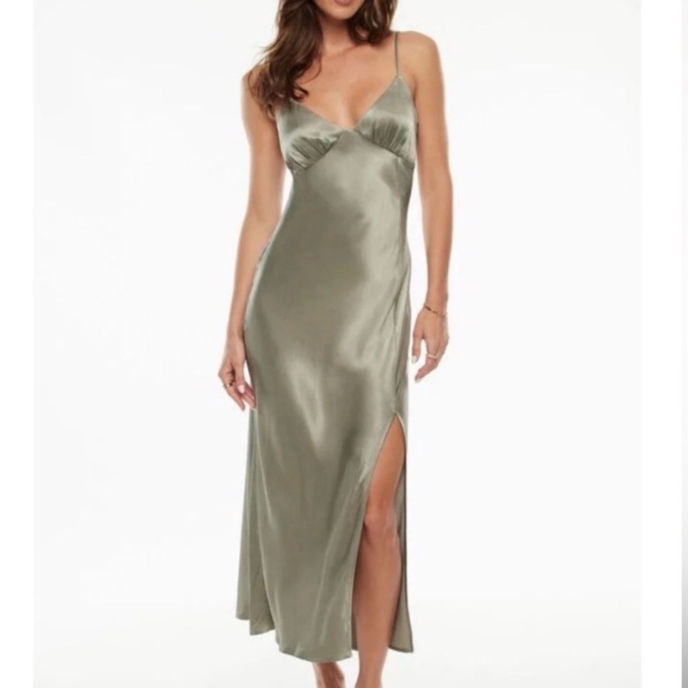 Dynamite Satin Slip Dress in Sage